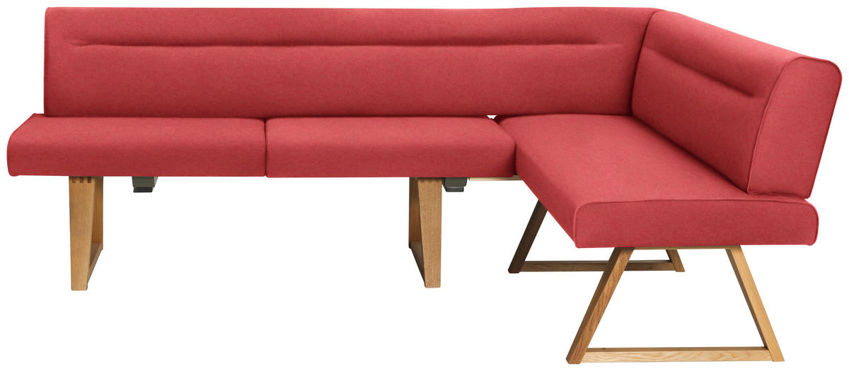 ECKBANK Holz, Textil Rot, Eichefarben  - Eichefarben/Rot, Konventionell, Holz/Textil (230/170cm) - Moderano