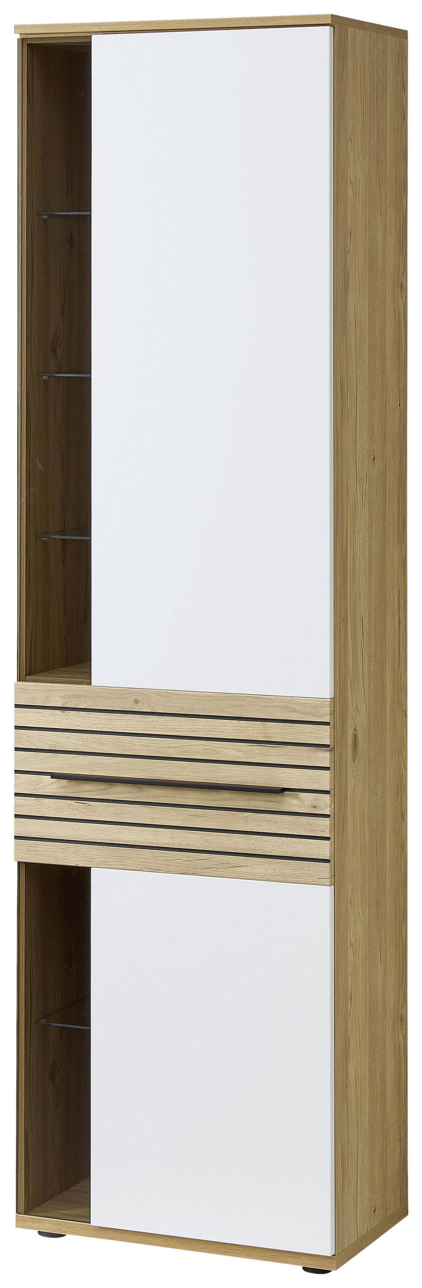 VITRINE  in Weiß, Eichefarben - Eichefarben/Schwarz, KONVENTIONELL, Glas/Holzwerkstoff (60/215/40cm) - Venda