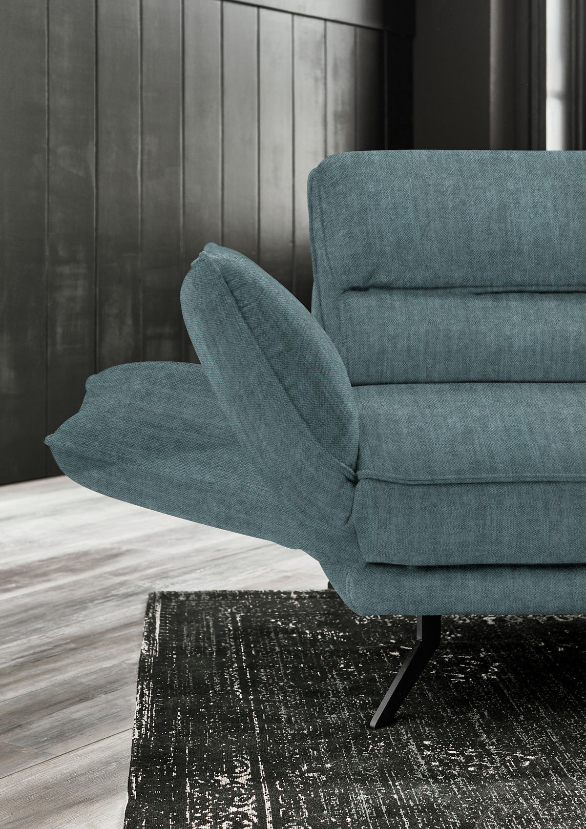 ECKSOFA in Velours Opal  - Opal/Schwarz, Design, Textil/Metall (283/153cm) - Valdera