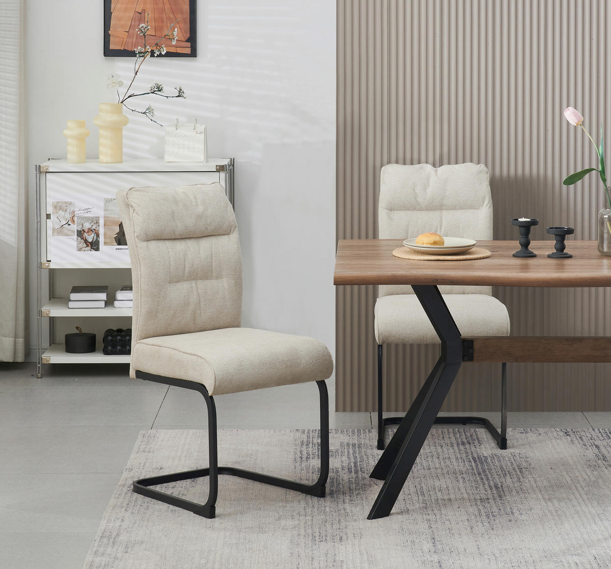 SCHWINGSTUHL-SET 2 Stück  in Webstoff  - Creme/Schwarz, MODERN, Textil/Metall (47/94/61cm) - MID.YOU