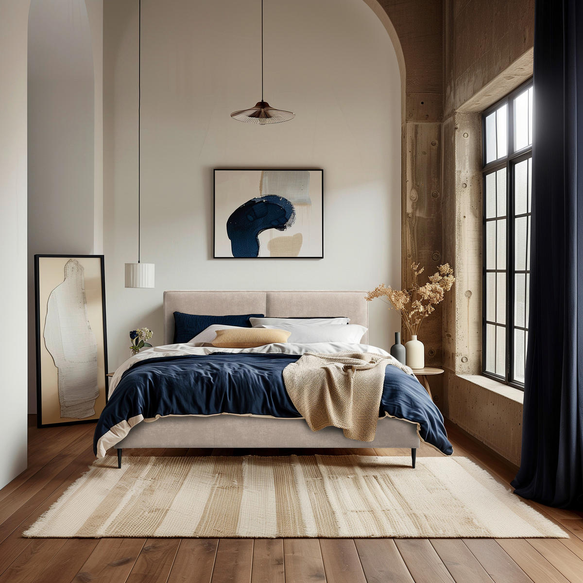 POLSTERBETT 140/200 cm  in Beige  - Beige/Schwarz, MODERN, Holz/Textil (140/200cm) - MID.YOU