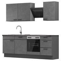 KÜCHENBLOCK 230 cm   in Graphitfarben, Dunkelgrau  - Dunkelgrau/Schwarz, MODERN, Holzwerkstoff/Metall (230cm) - Xora