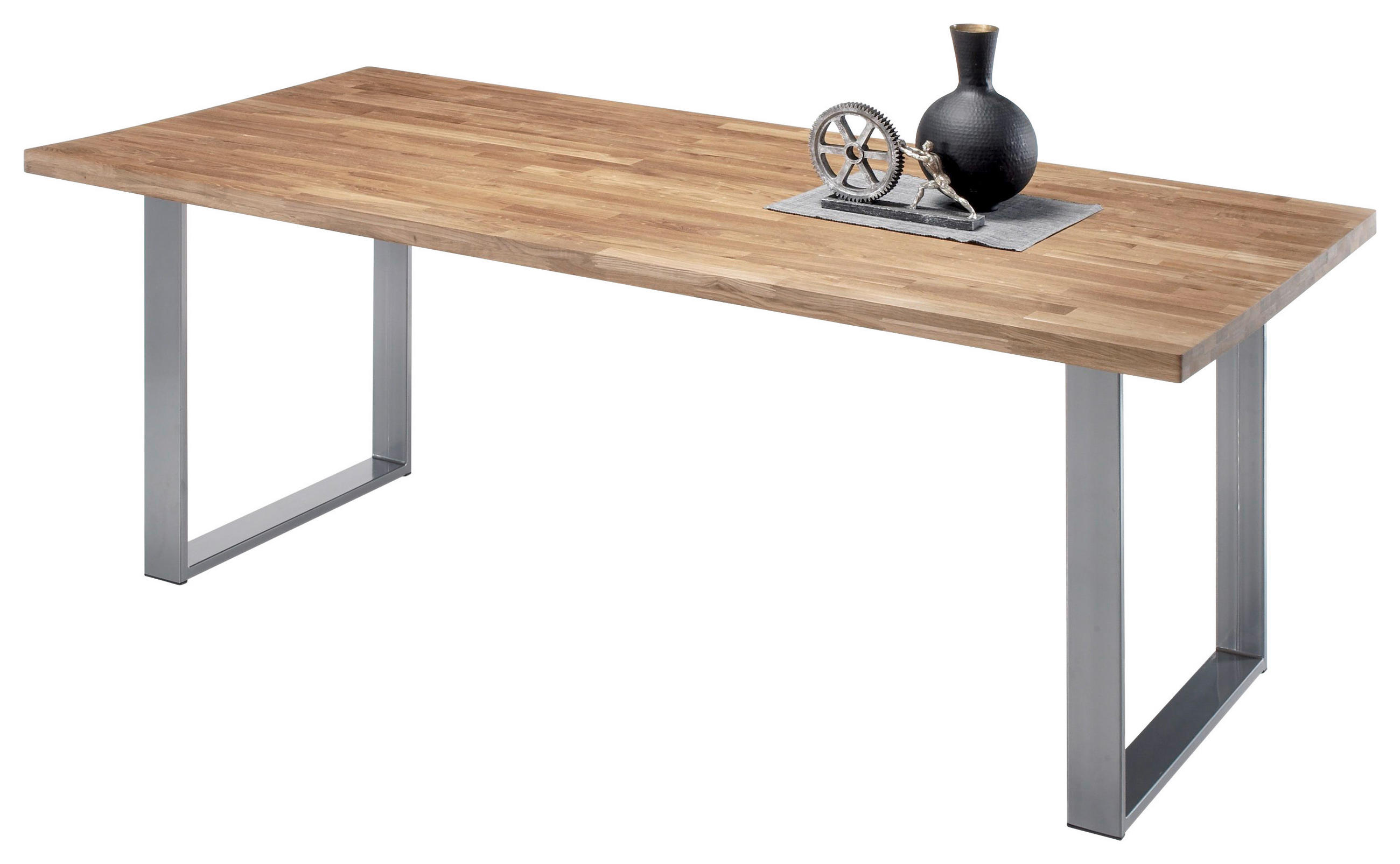 ESSTISCH Eiche massiv rechteckig Eichefarben, Silberfarben  - Eichefarben/Silberfarben, MODERN, Holz/Metall (200/100/76cm) - MID.YOU
