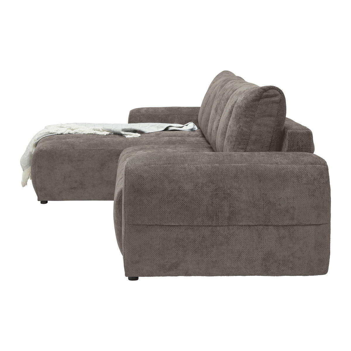 ECKSOFA Flachgewebe Graubraun  - Schwarz Hochglanz/Graubraun, Modern, Textil/Metall (166/93/273cm) - MID.YOU