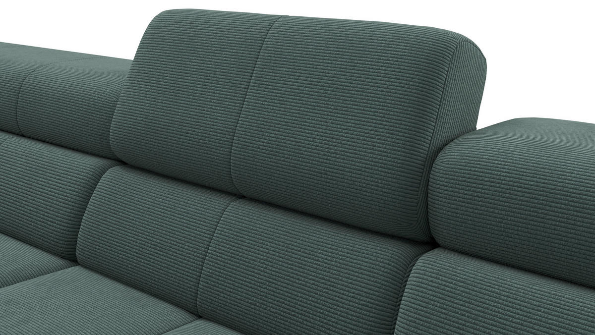 ECKSOFA Grün Feincord Rücken echt, Kopfteilverstellung, Sitztiefenverstellung  - Schwarz/Grün, KONVENTIONELL, Textil/Metall (226/293cm) - Hom`in