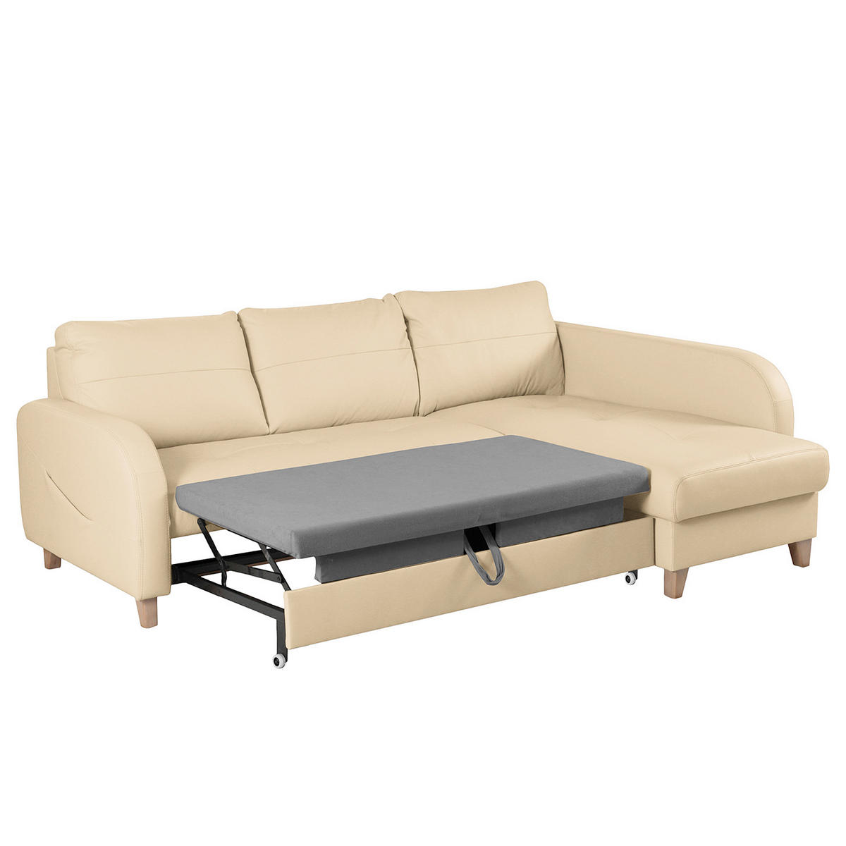 ECKSOFA Lederlook Echtleder Beige  - Beige/Buchefarben, Design, Leder/Holz (227/168cm) - Livetastic