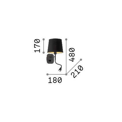 WANDLEUCHTE 18/21/48 cm   - Schwarz, KONVENTIONELL, Kunststoff/Metall (18/21/48cm) - Ideal Lux