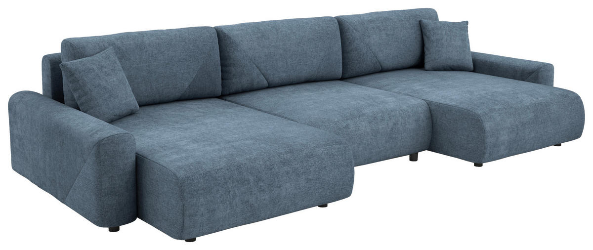 Wohnlandschaft inkl.Funktionen Blau Webstoff  - Blau/Schwarz, MODERN, Kunststoff/Textil (168/337/168cm) - Stylife