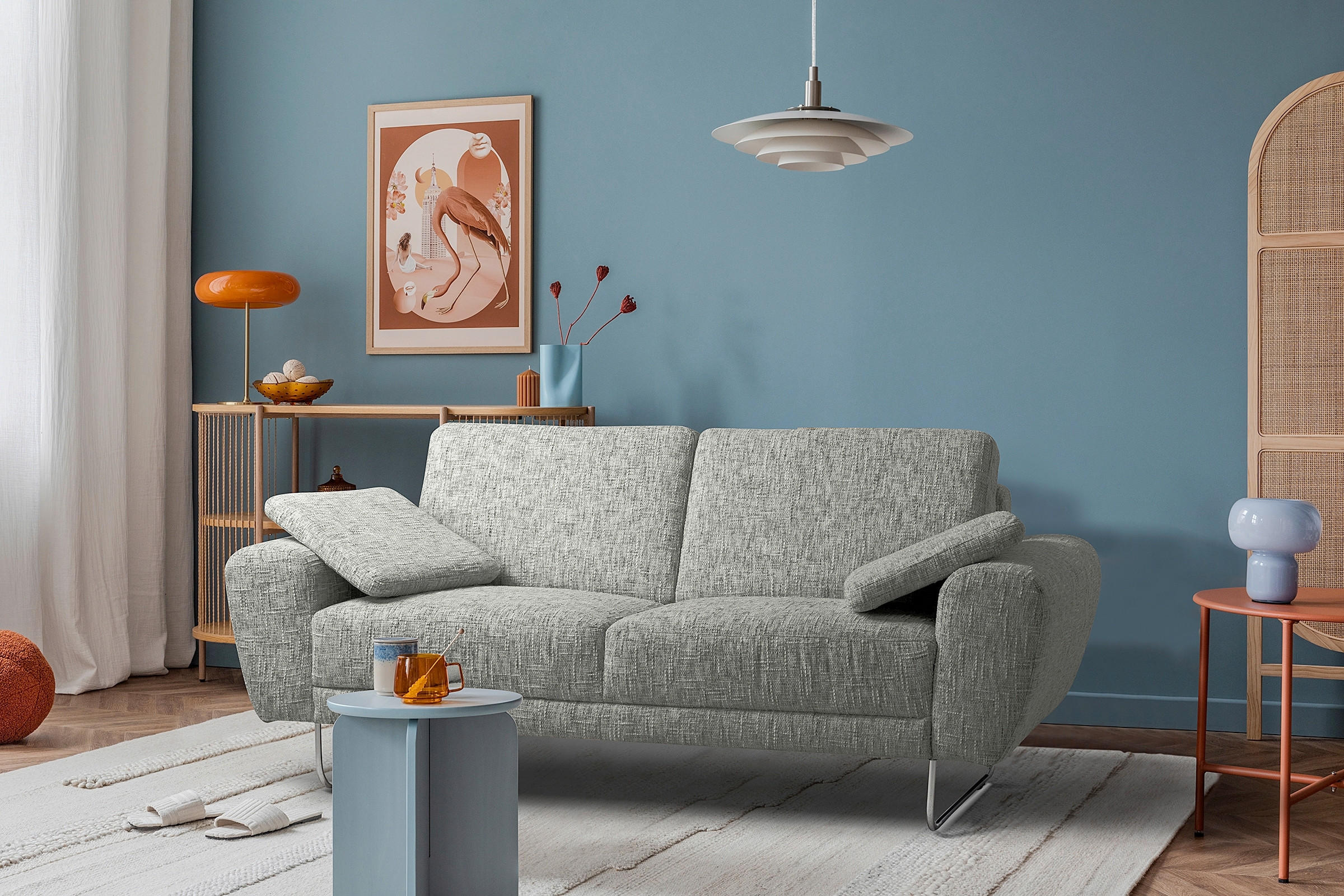 2-SITZER-SOFA SPRING in Webstoff Grau Modern  - Chromfarben/Grau, Design, Textil/Metall (157/85/92cm) - Livetastic