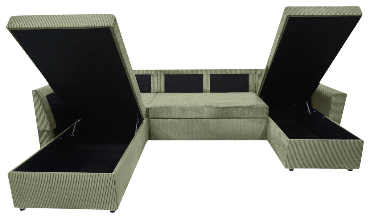 WOHNLANDSCHAFT TERMOLI Mintgrün Cord  - Schwarz/Mintgrün, Design, Kunststoff/Textil (212/297/155cm) - MID.YOU