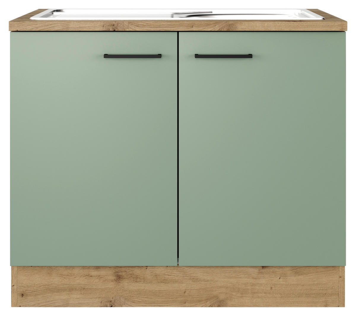 SPÜLENUNTERSCHRANK 100/85/57 cm  in Grün, Eiche Artisan  - Schwarz/Eiche Artisan, KONVENTIONELL, Holzwerkstoff/Metall (100/85/57cm) - FlexWell