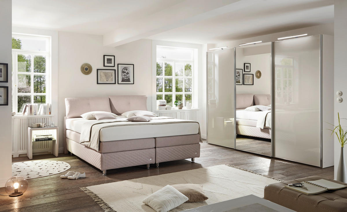 SCHWEBETÜRENSCHRANK 298/222/68 cm 3-türig Sandfarben  - Sandfarben/Chromfarben, Basics, Glas/Holzwerkstoff (298/222/68cm) - Moderano