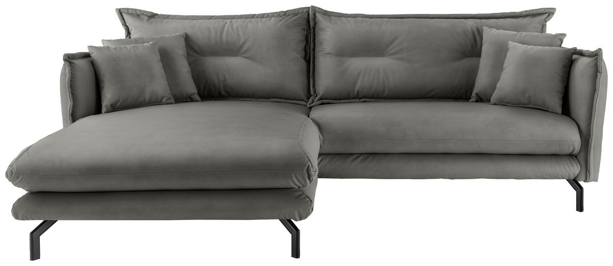 ECKSOFA Grau Lederlook  - Schwarz/Grau, MODERN, Textil/Metall (180/255cm) - Livetastic