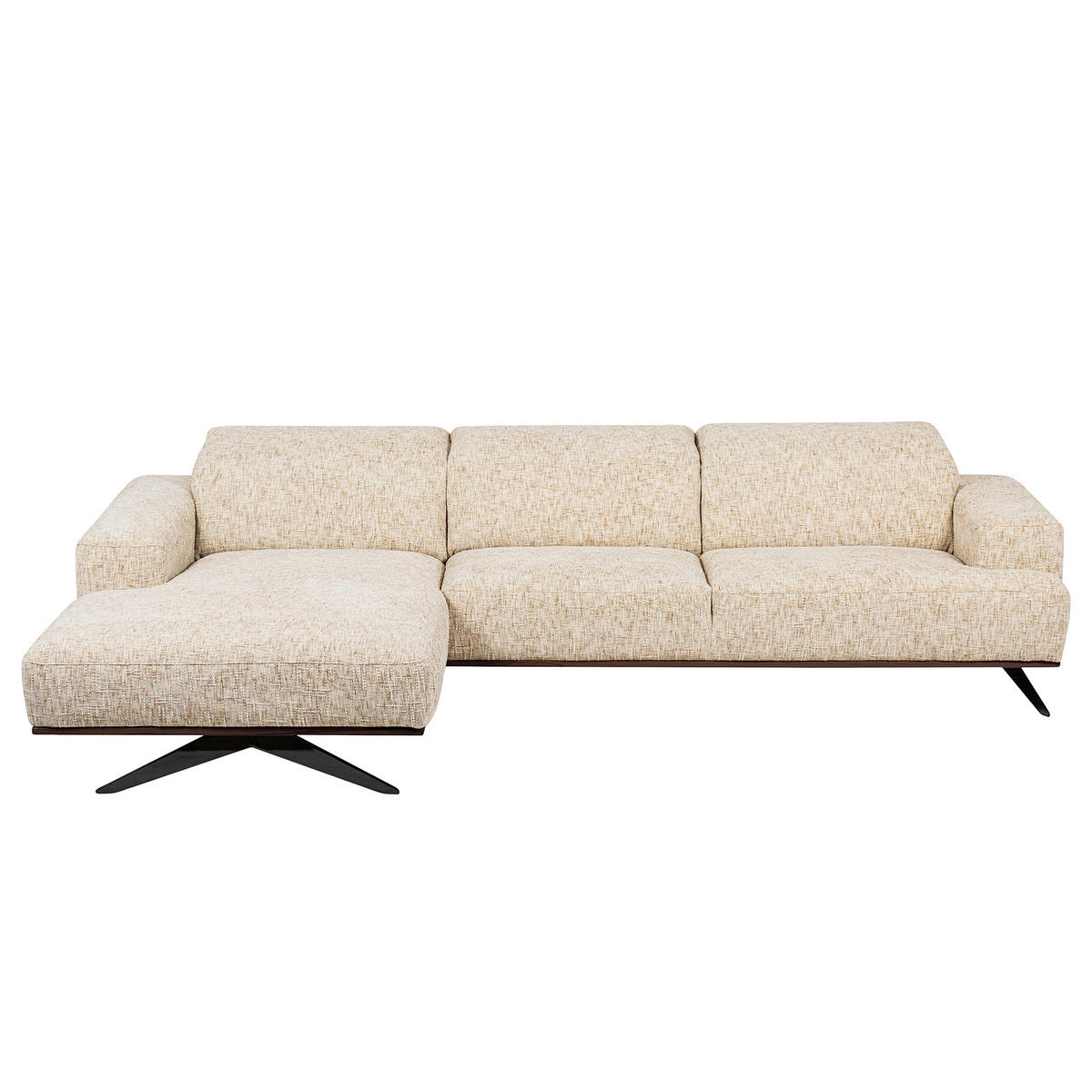 ECKSOFA PORTLAND in Struktur Beige Kopfteilverstellung  187/295 cm  - Beige/Schwarz, Design, Holz/Textil (187/295cm) - Livetastic