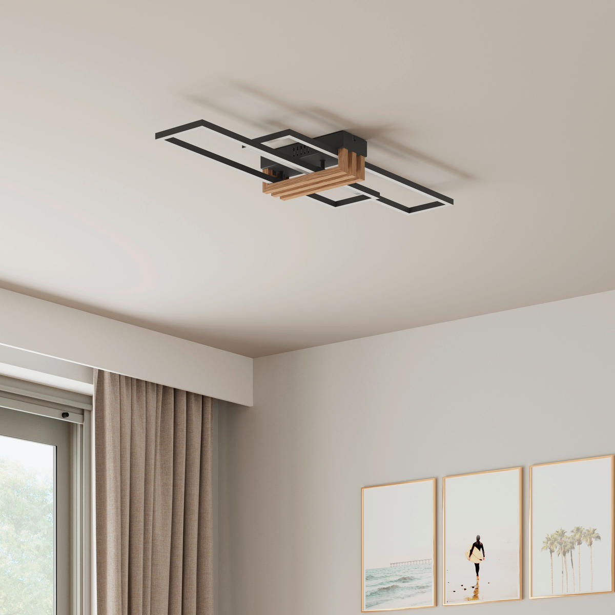 LED-DECKENLEUCHTE DAKARI I 80/23/8,6 cm  - Dunkelbraun/Opal, Design, Kunststoff/Metall (80/23/8,6cm)