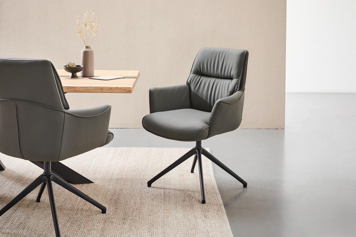 ARMLEHNSTUHL  in Aluminium, Eisen Echtleder pigmentiert  - Schwarz/Grau, Design, Leder/Metall (65/92/67,5cm) - Novel