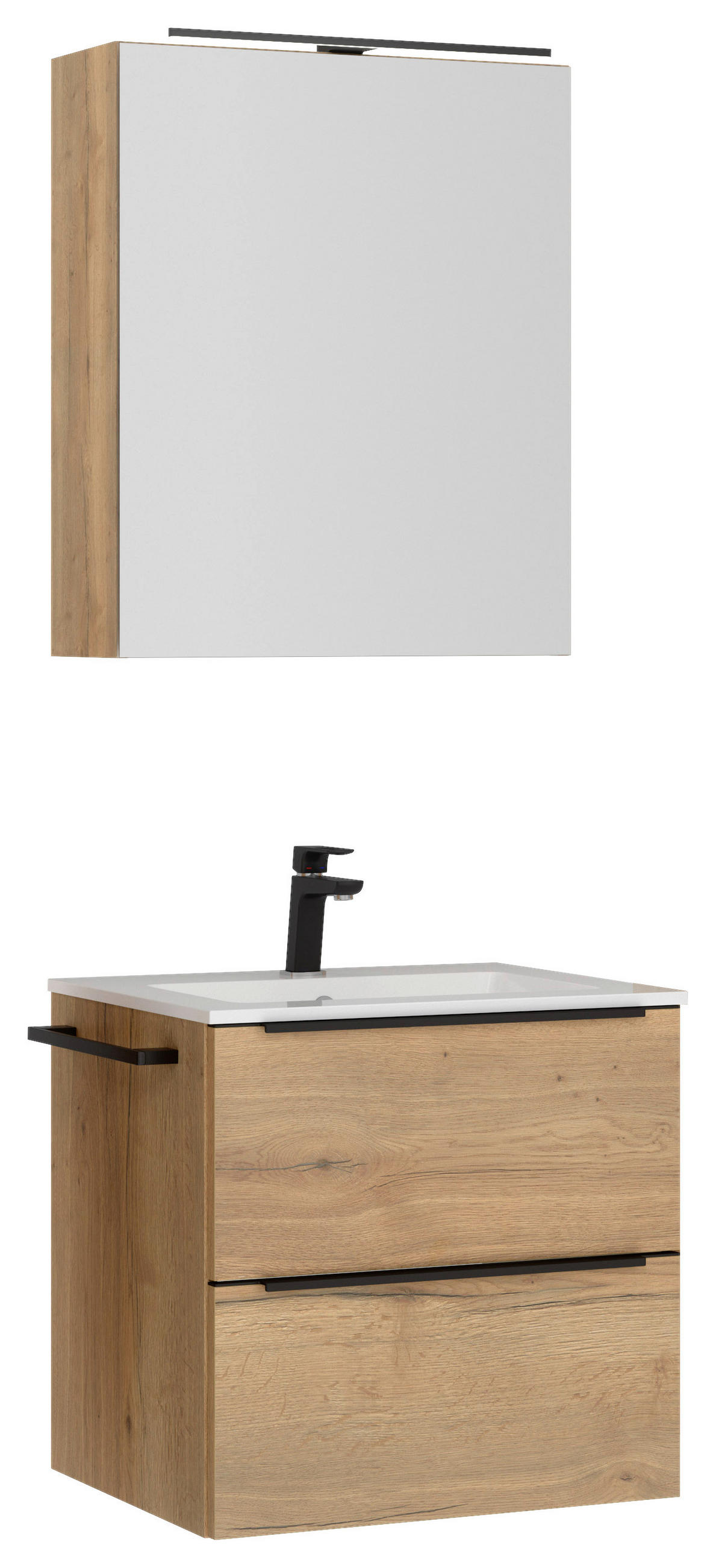 BADEZIMMER  in 61 cm  - Eichefarben/Schwarz, MODERN, Holzwerkstoff/Stein (61cm) - Nobilia