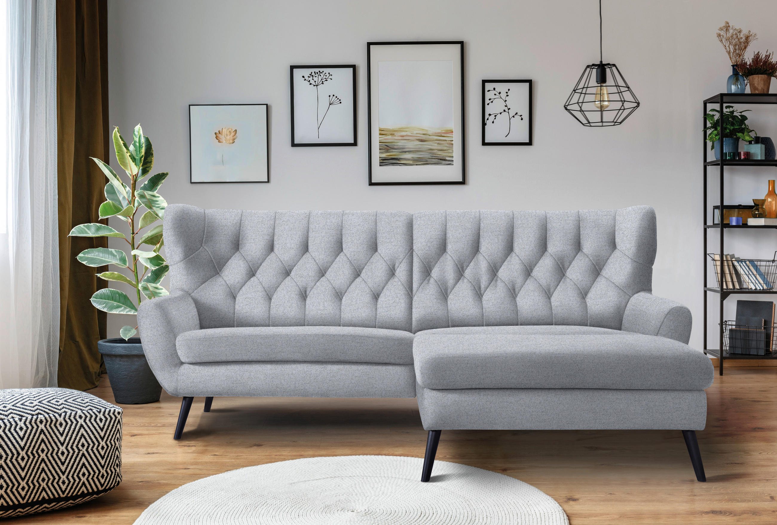 ECKSOFA in Flachgewebe Hellgrau - Hellgrau/Schwarz, Design, Holz/Textil (237/165cm) - Stylife