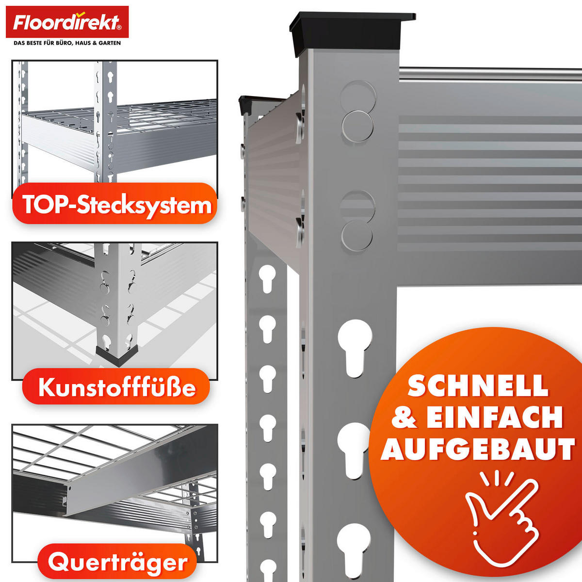 SCHWERLASTREGAL 90/180/45 cm  - Zinkfarben, Basics, Metall (90/180/45cm) - Floordirekt