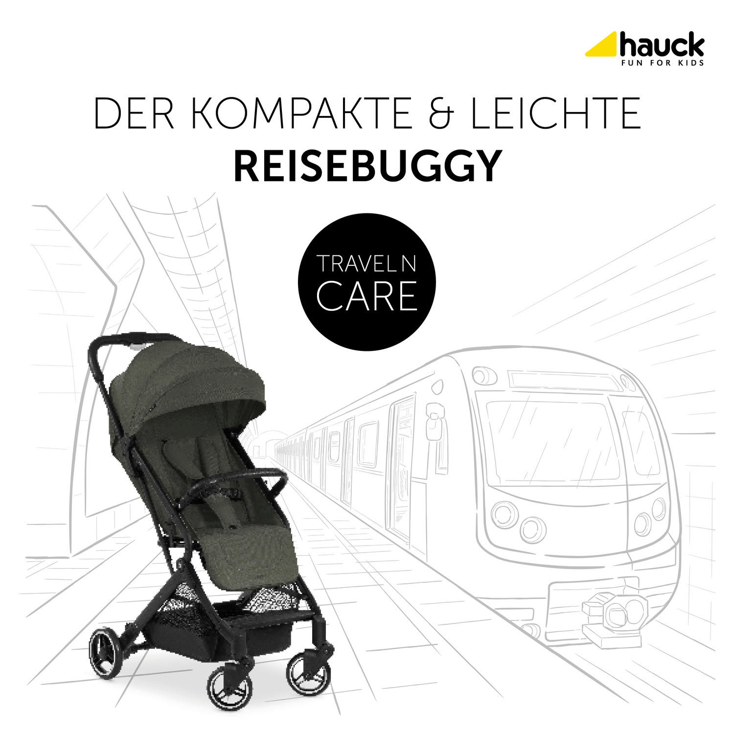 BUGGY Travel N Care  - Schwarz/Olivgrün, Basics, Metall (86/50/104cm) - Hauck