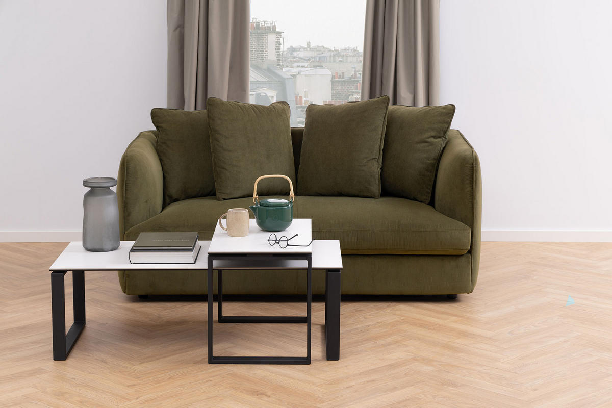 COUCHTISCHSET in Metall, Glas 115/55/45 cm  - Weiss/Schwarz, Trend, Glas/Metall (115/55/45cm) - MID.YOU