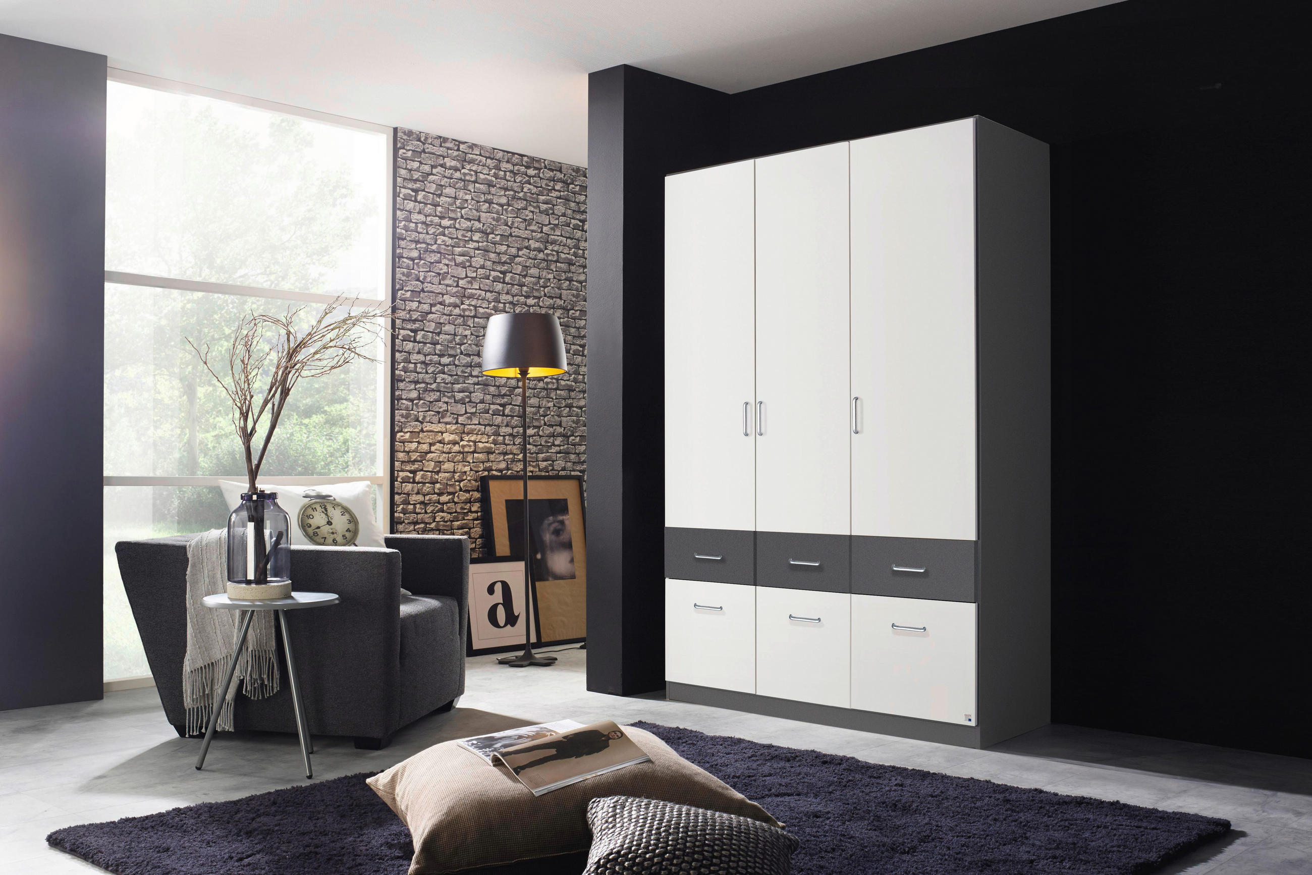 KLEIDERSCHRANK 136/197/54 cm 3-türig Grau, Weiß  - Alufarben/Weiß, KONVENTIONELL, Holzwerkstoff/Kunststoff (136/197/54cm) - Rauch Möbel