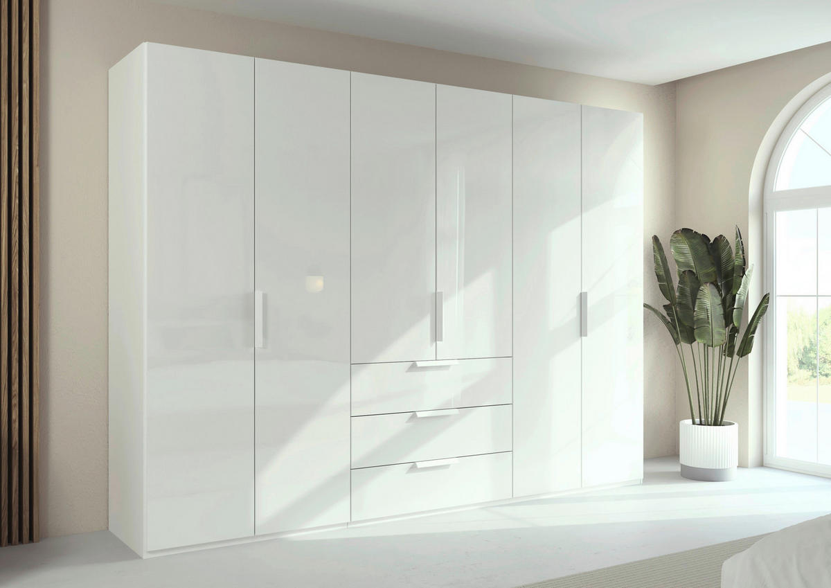 DREHTÜRENSCHRANK 301/223/61 cm,  in Weiß, 6-türig  - Weiß, Basics, Glas/Holzwerkstoff (301/223/61cm) - Novel