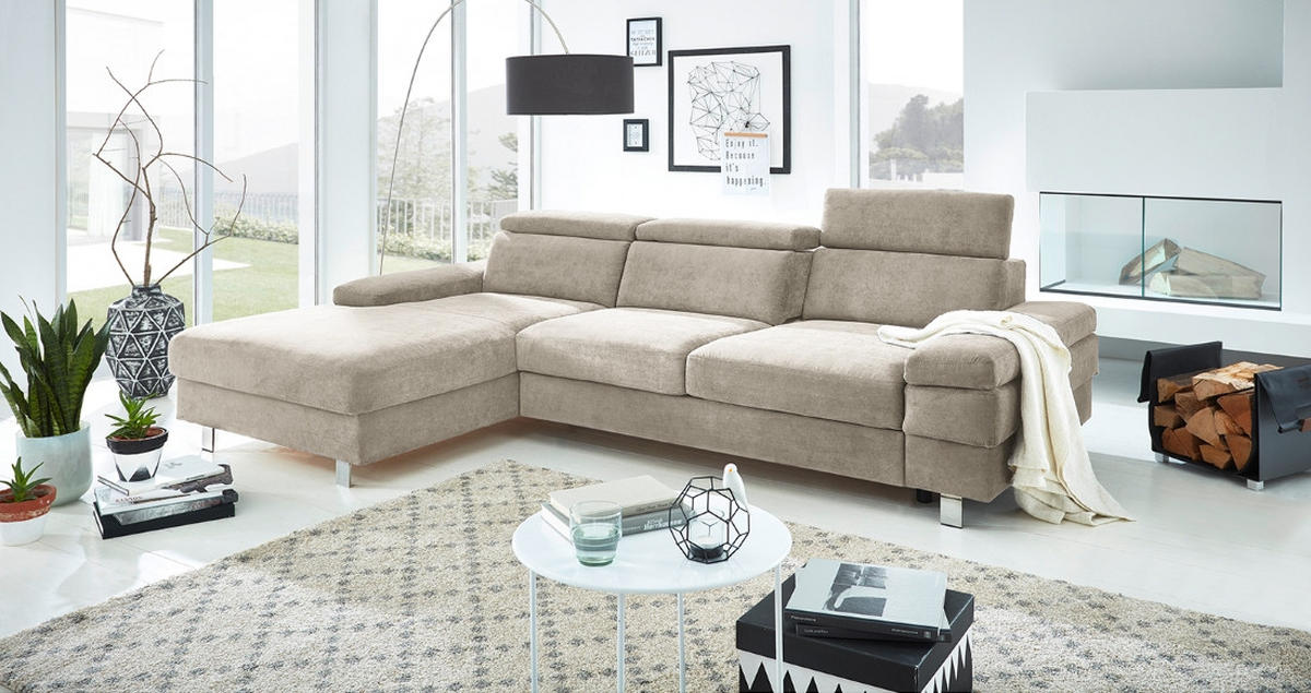 ECKSOFA in Webstoff Greige  - Greige/Silberfarben, KONVENTIONELL, Textil/Metall (260/82/182cm) - Trendmanufaktur
