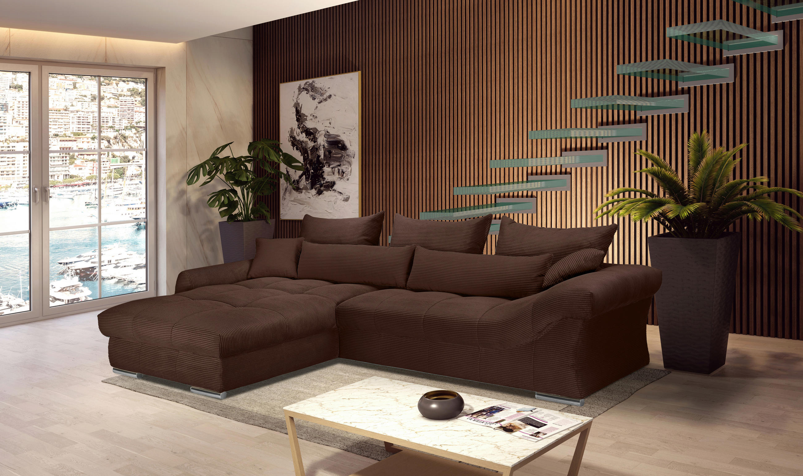ECKSOFA Dunkelbraun Cord  - Chromfarben/Dunkelbraun, KONVENTIONELL, Textil/Metall (225/335cm) - Carryhome