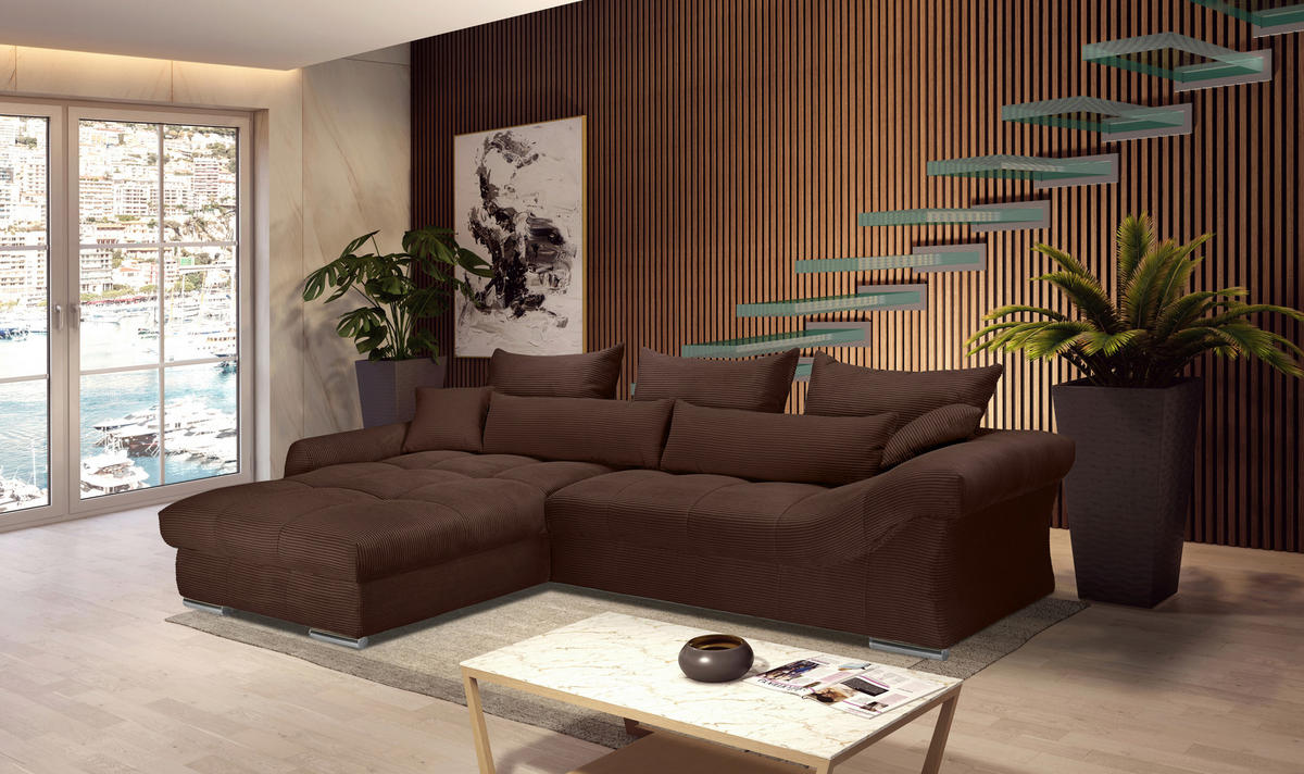 ECKSOFA Dunkelbraun Cord  - Chromfarben/Dunkelbraun, KONVENTIONELL, Textil/Metall (225/335cm) - Carryhome