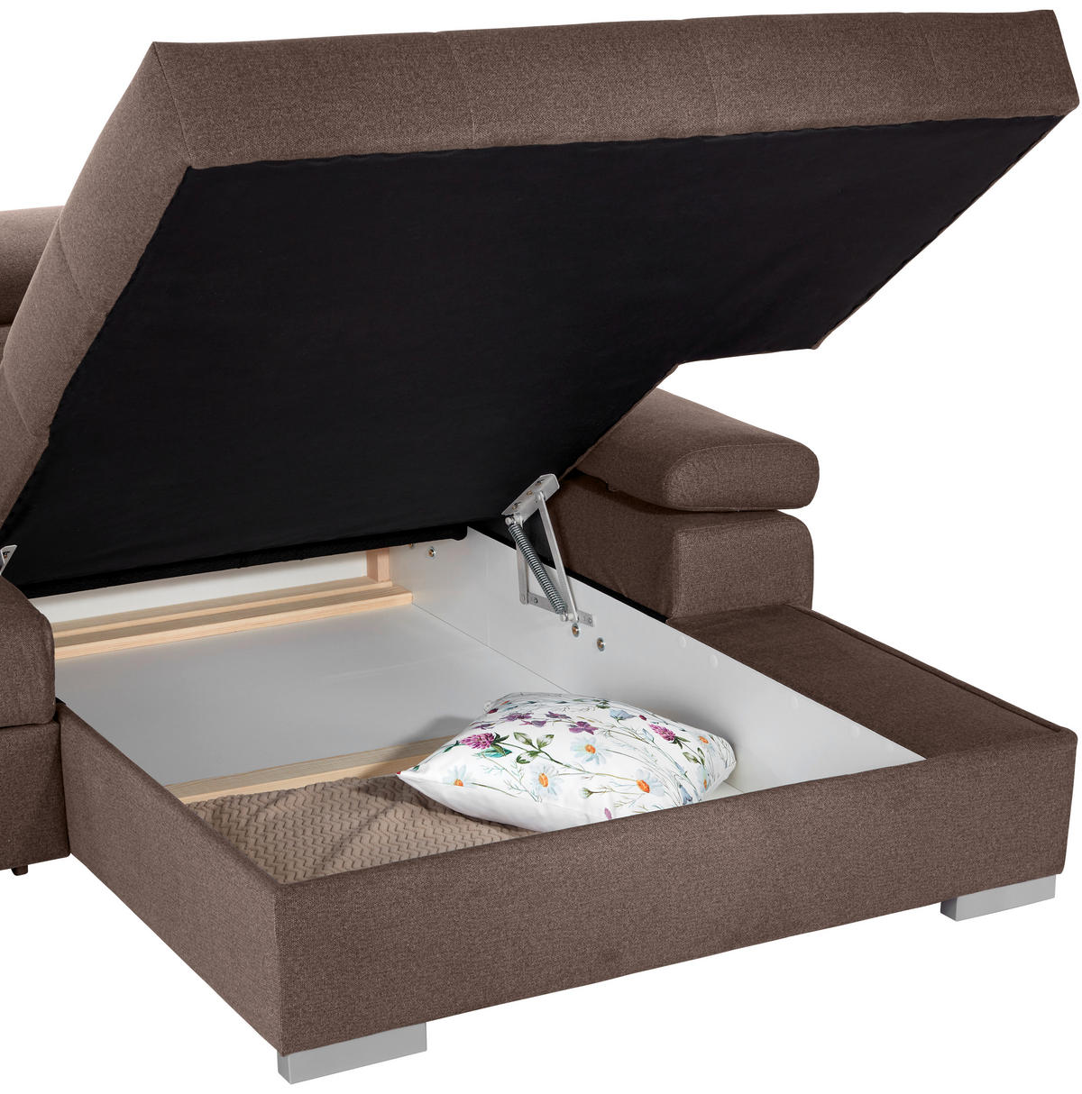 ECKSOFA Braun Velours  - Silberfarben/Braun, Design, Holz/Textil (292/183cm) - Livetastic