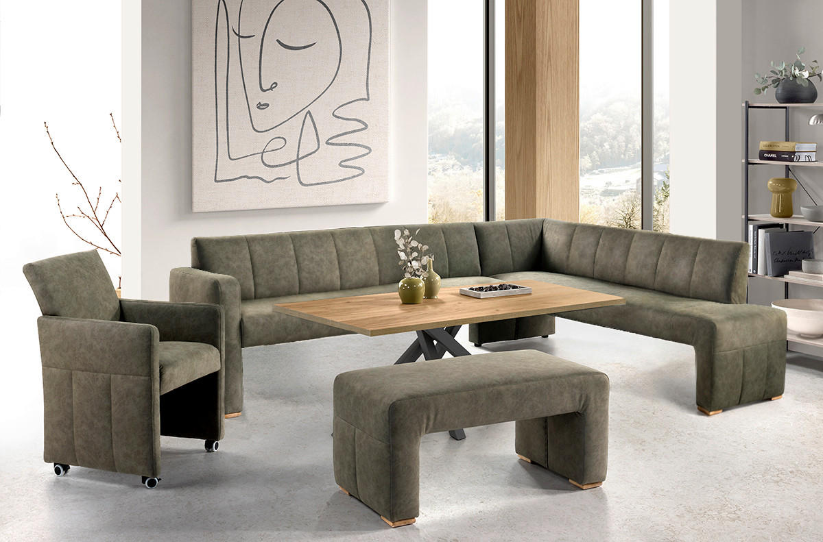 UGAONA KLUPA  maslinasto zelena   - boja hrasta/maslinasto zelena, Moderno, drvo/tekstil (104/55cm) - Livetastic