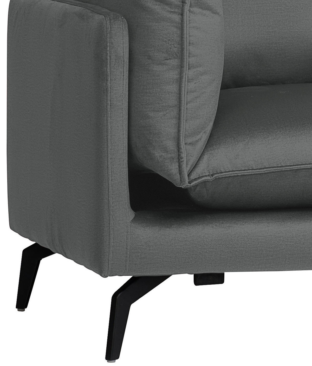 ECKSOFA in Samt Dunkelgrau  - Dunkelgrau/Schwarz, Design, Textil/Metall (241/200cm) - Carryhome