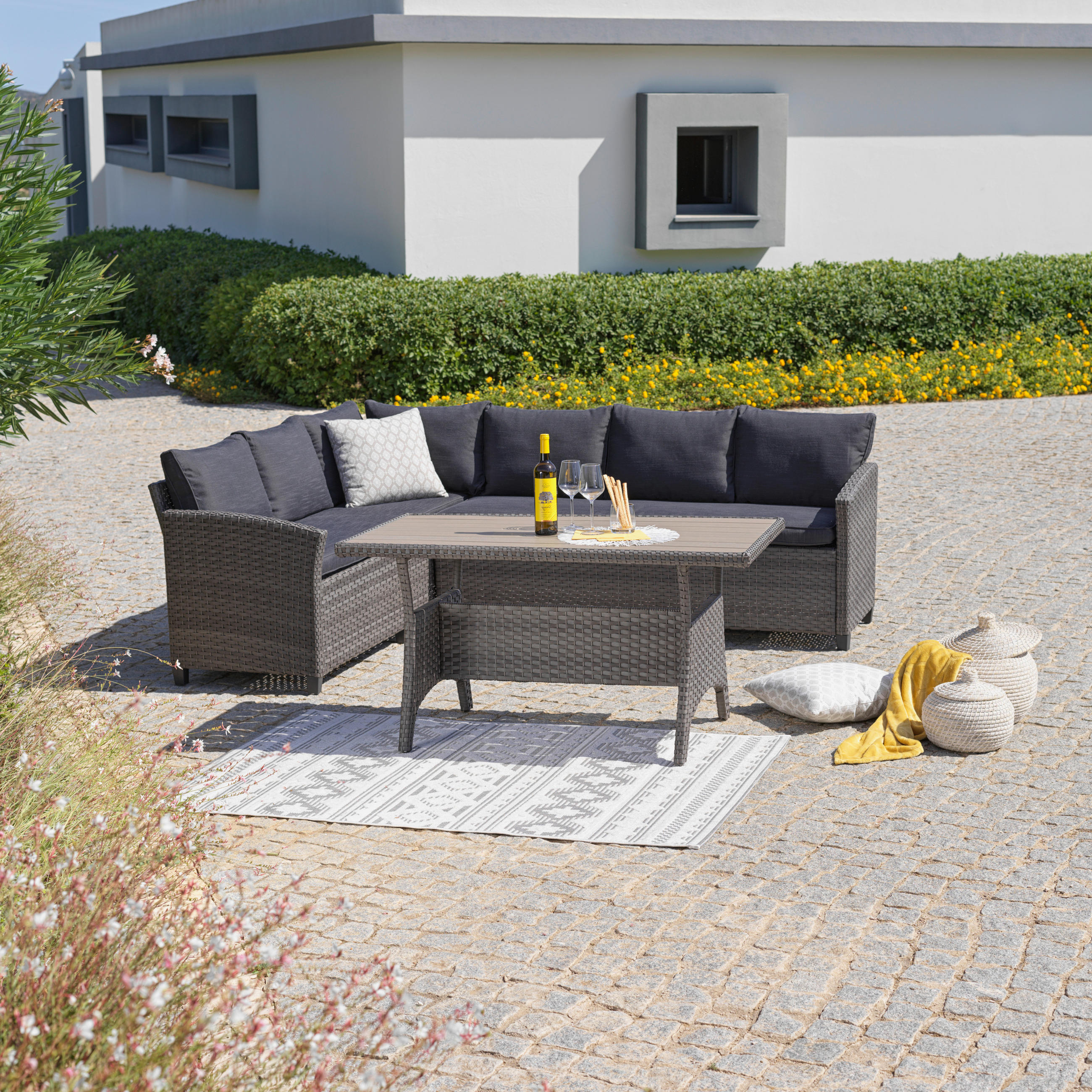 LOUNGEGARNITUR 3-teilig    - Grau, Modern, Kunststoff/Textil (175/220cm) - Ondega