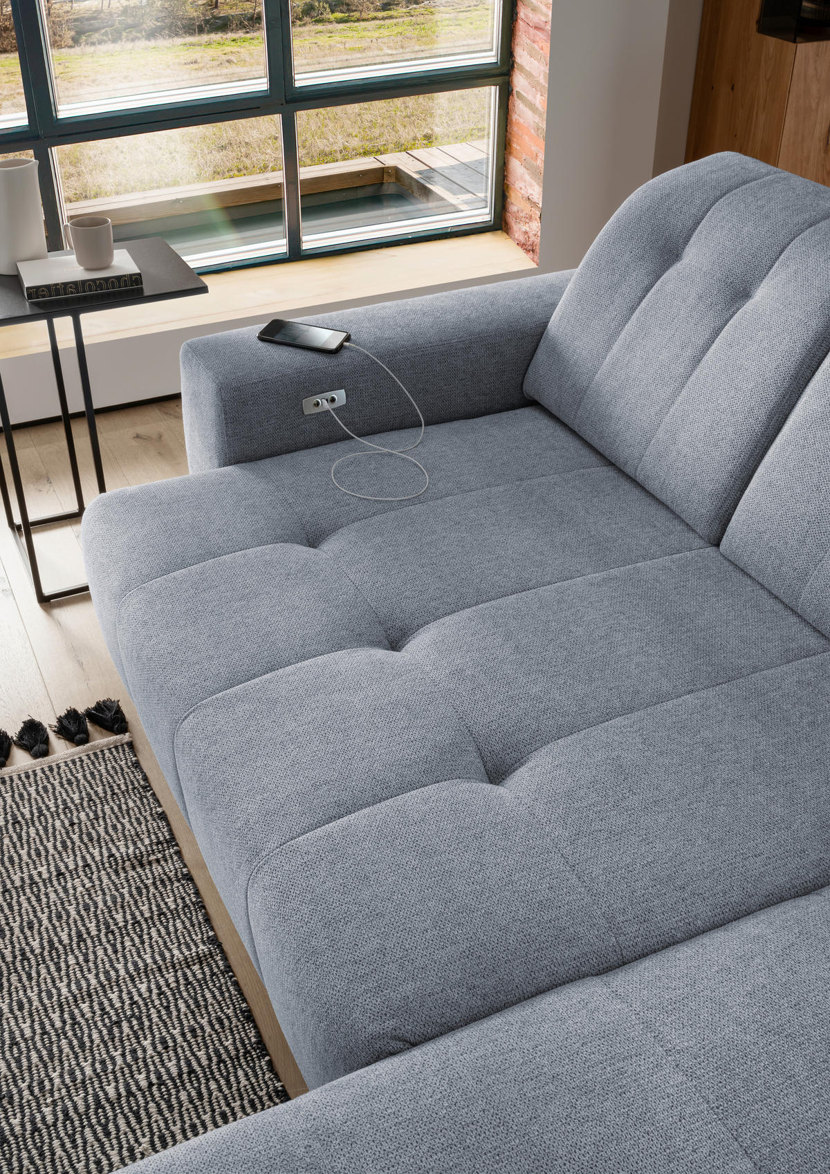 ECKSOFA in Chenille Hellblau  - Schwarz/Hellblau, Modern, Textil/Metall (261/200cm) - Livetastic