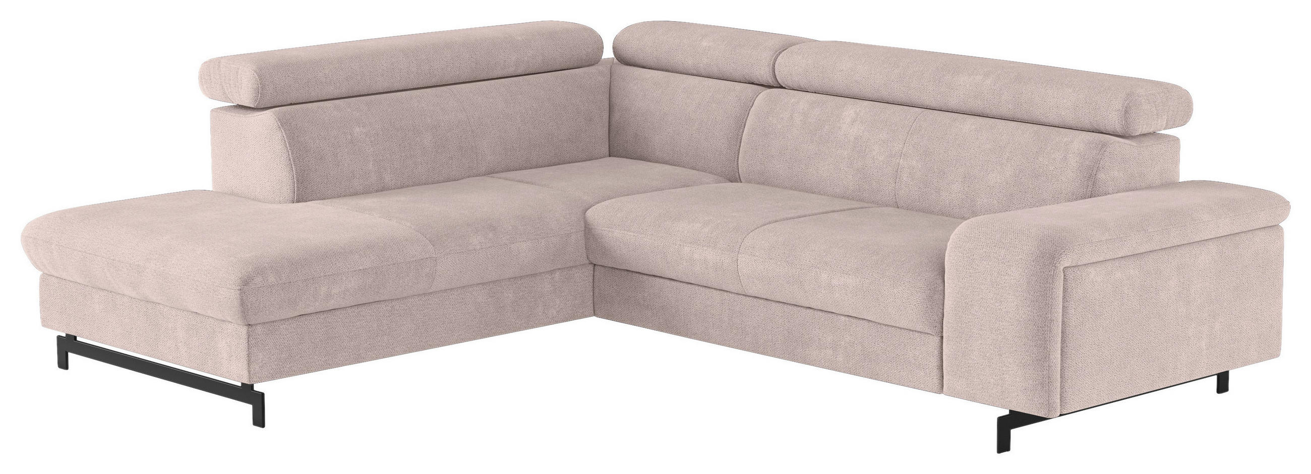 ECKSOFA Creme Chenille Bettkasten, Schlaffunktion, Rücken echt, Kopfteilverstellung, Stauraum, Kopfstütze  - Blau/Creme, Textil/Metall (215/262cm) - MID.YOU