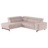 ECKSOFA Creme Chenille Bettkasten, Schlaffunktion, Rücken echt, Kopfteilverstellung, Stauraum, Kopfstütze  - Blau/Creme, Textil/Metall (215/262cm) - MID.YOU