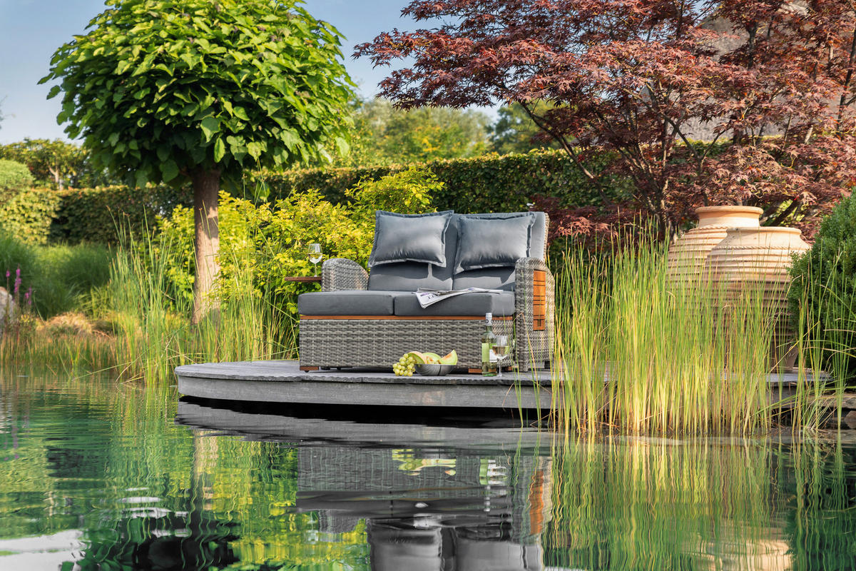 LOUNGEGARNITUR   117/93/74 cm Teakholz Stahl  - Grau, Basics, Holz/Textil (117/93/74cm) - Gardenson