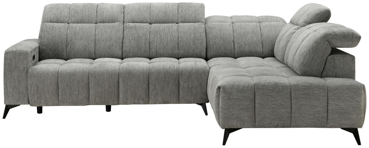 ECKSOFA inkl. Funktionen Dunkelgrau Chenille  - Dunkelgrau/Schwarz, Design, Textil/Metall (293/214cm) - Xora