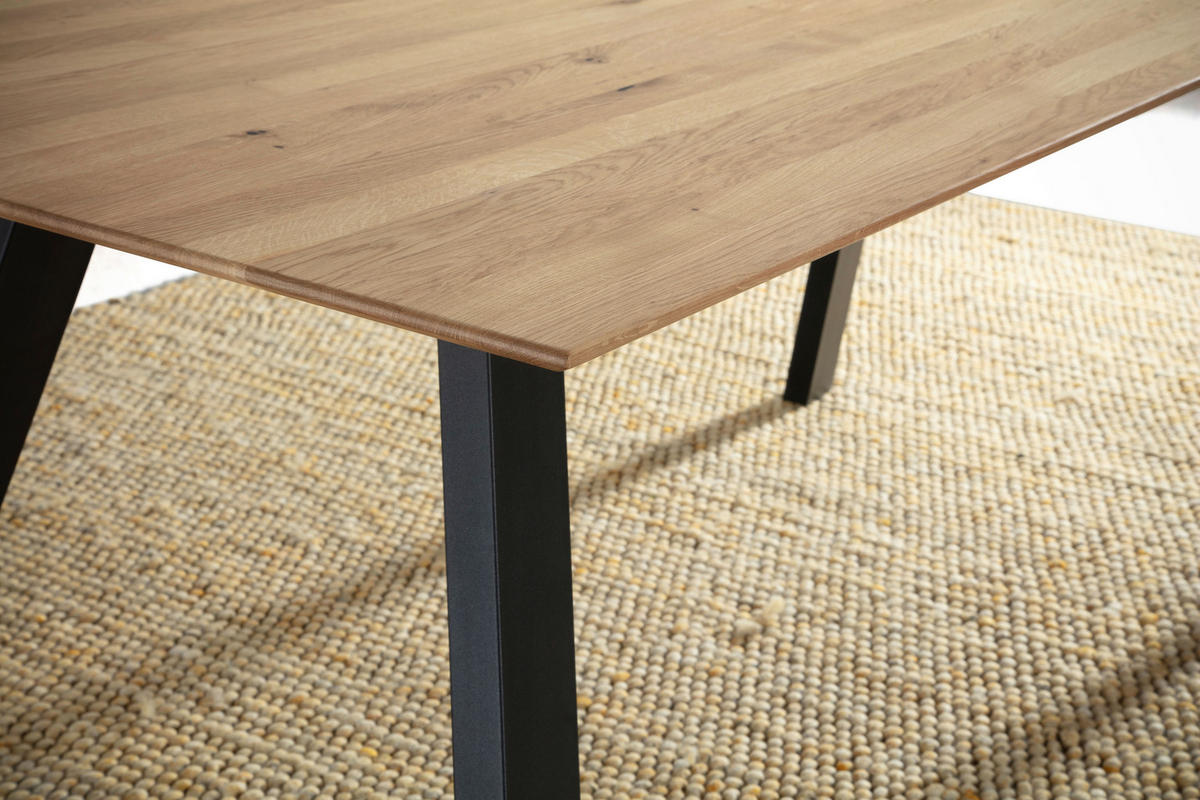 ESSTISCH Eiche massiv rechteckig Schwarz, Eichefarben  - Eichefarben/Schwarz, LIFESTYLE, Holz/Metall (180/90/75cm) - Linea Natura