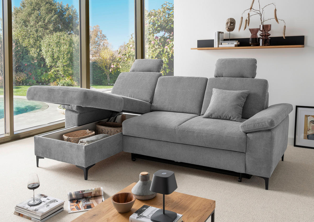 ECKSOFA Chenille Grau  - Schwarz/Grau, Konventionell, Textil/Metall (151/245cm) - Livetastic