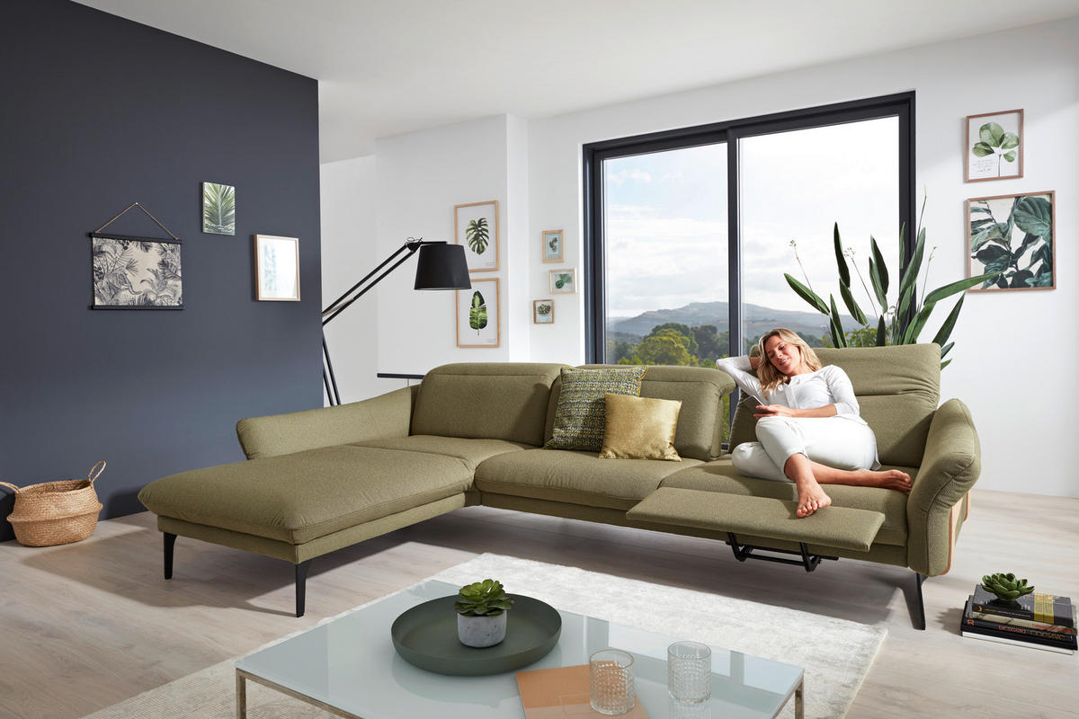 ECKSOFA in Webstoff Olivgrün  - Anthrazit/Olivgrün, Design, Holz/Textil (179/314cm) - Himolla