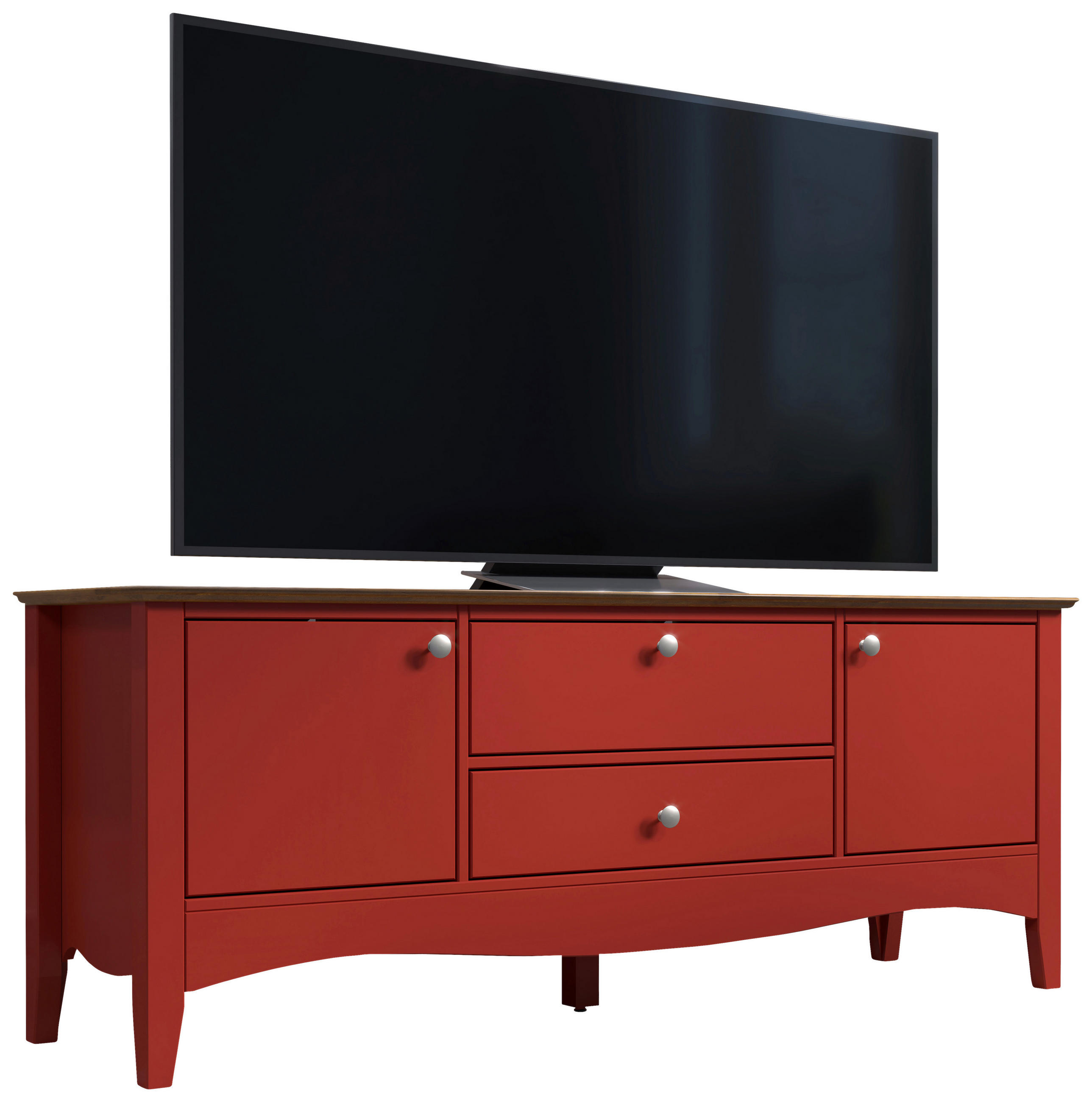LOWBOARD Kiefer massiv Rot, Dunkelbraun - Dunkelbraun/Silberfarben, LIFESTYLE, Holz/Metall (140/58/42cm)