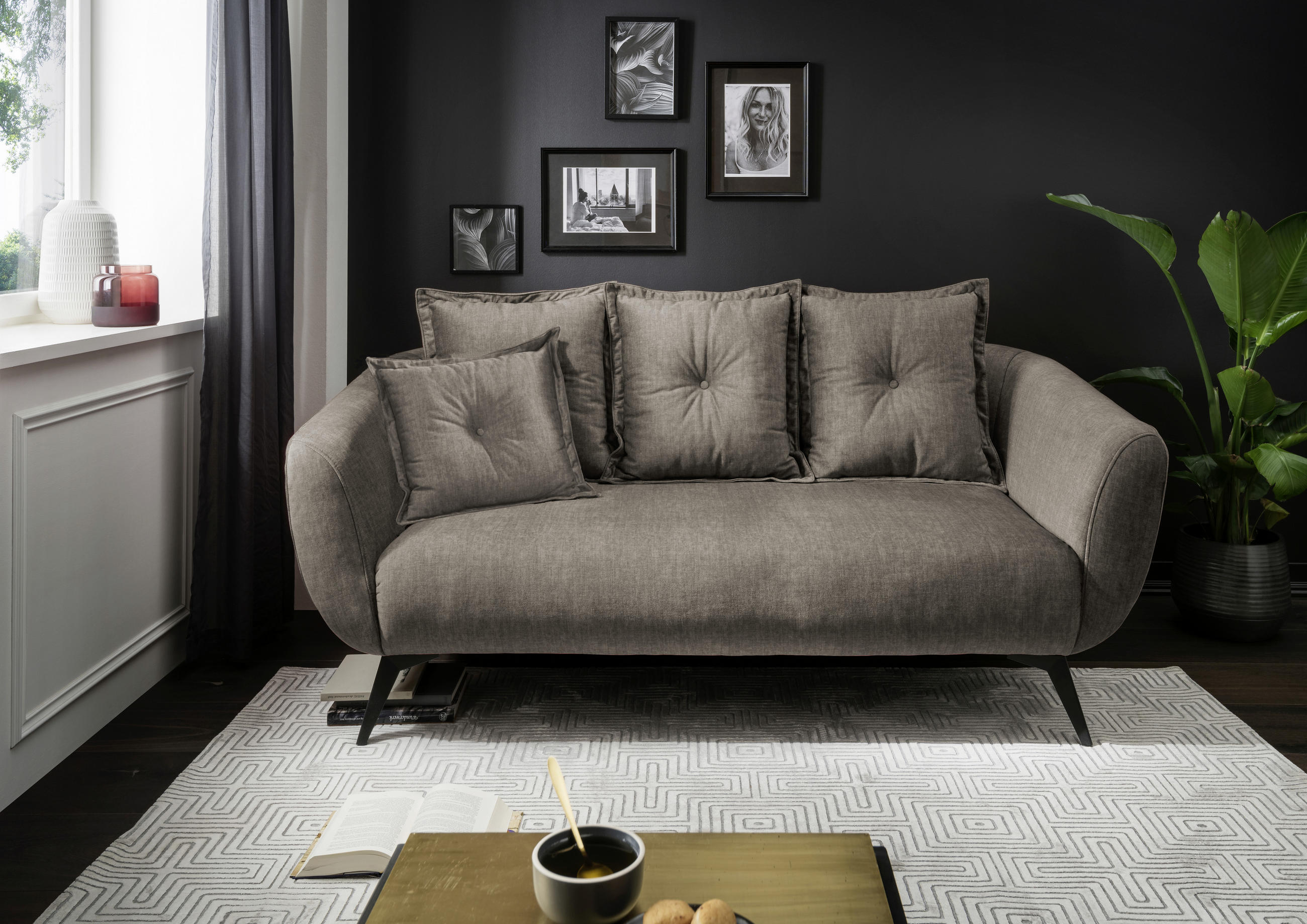 2,5-SITZER in Velours Braun  - Schwarz/Braun, MODERN, Holz/Textil (196/94/103cm) - Livetastic
