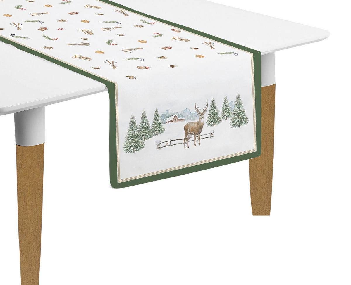 TISCHLÄUFER WHITE FOREST 140/45 cm  - Hellbraun/Pastellblau, Basics, Textil (140/45cm) - POZZI AND EASY LIFE