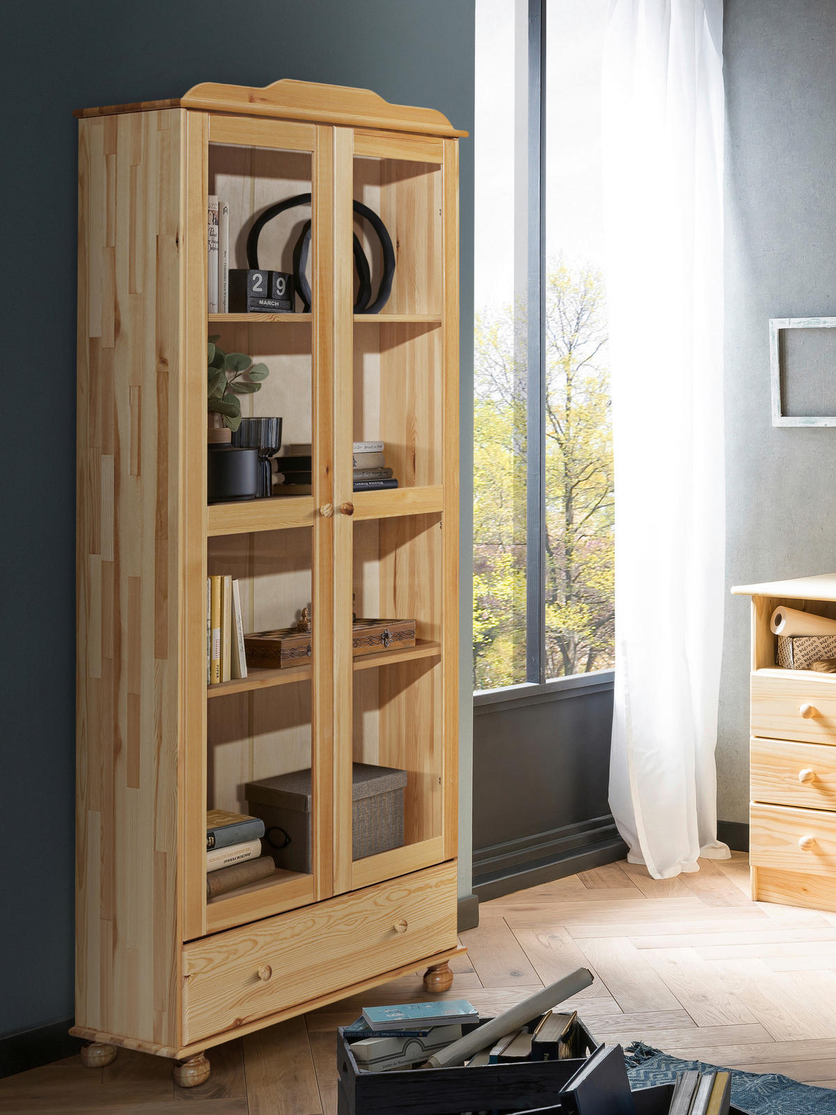 VITRINE  in massiv Kiefer Naturfarben  - Klar/Naturfarben, Natur, Glas/Holz (85/189/35cm) - Livetastic