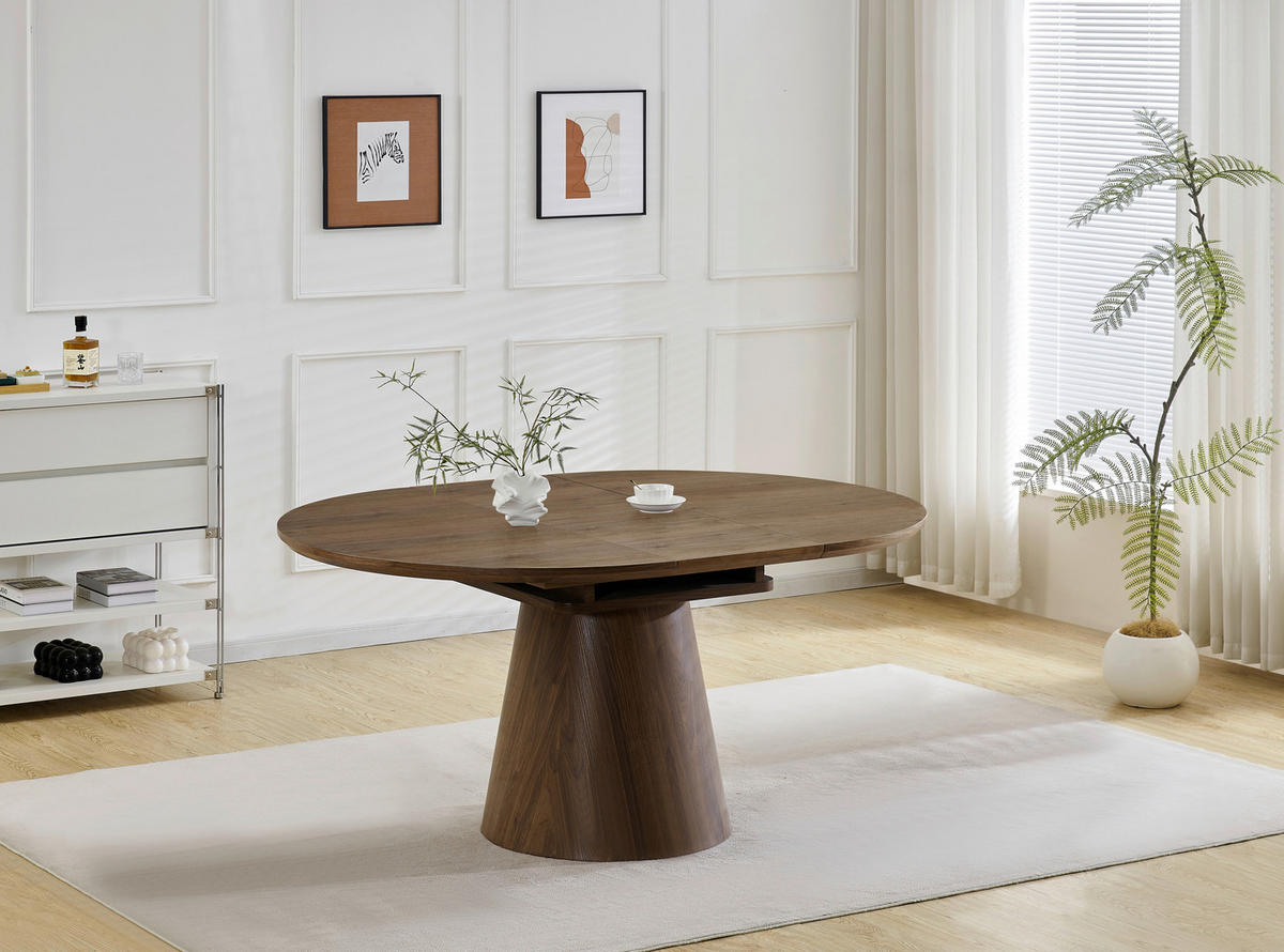 ESSTISCH 120-160/120/76 cm Echtholz, Nachbildung  Holz, Holzwerkstoff ausziehbar oval Walnussfarben  - Walnussfarben, MODERN, Holz/Holzwerkstoff (120-160/120/76cm) - P & B