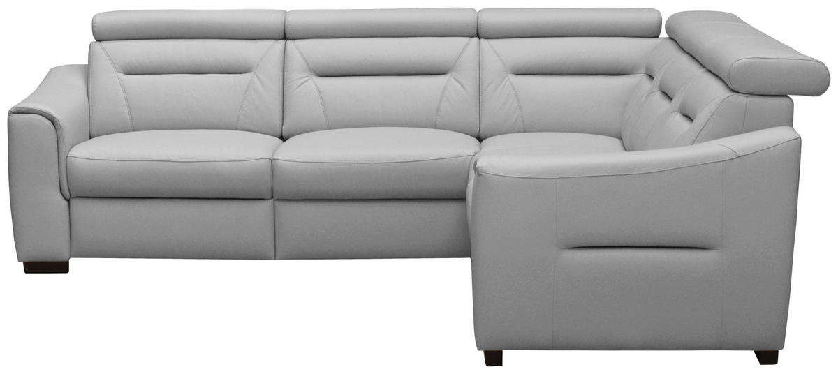 ECKSOFA  in Lederlook Echtleder Platinfarben  - Platinfarben/Wengefarben, Design, Leder/Holz (260/260cm) - Celina Home