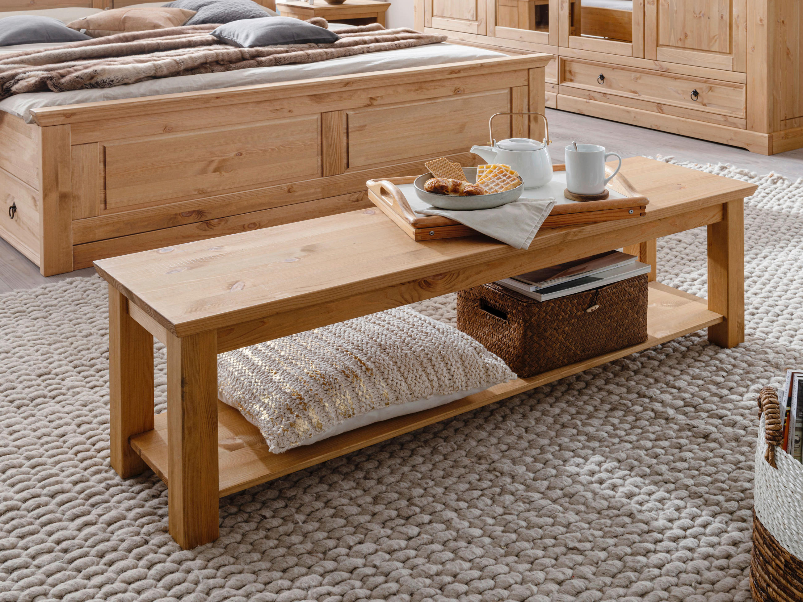 BETTBANK Kiefer Eichefarben, Kieferfarben - Eichefarben/Kieferfarben, KONVENTIONELL, Holz (140/43/36cm) - Livetastic