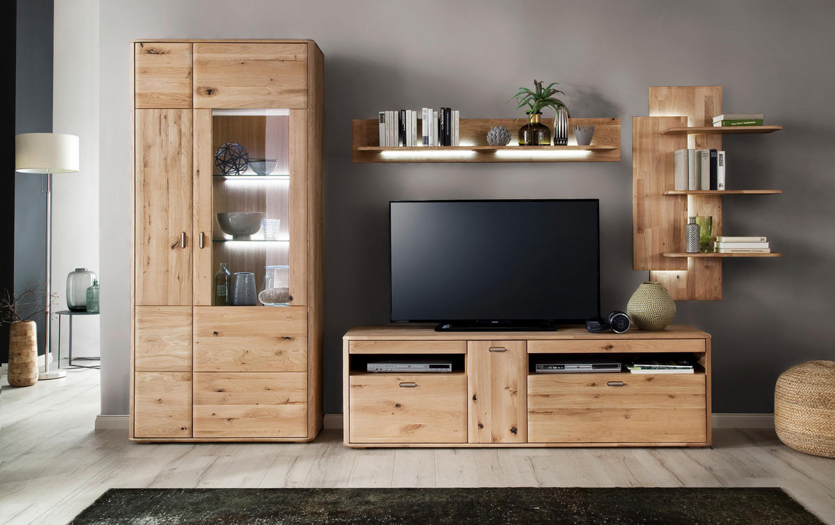 WOHNWAND  in Eichefarben 340/208/50 cm  - Eichefarben/Silberfarben, Design, Glas/Holz (340/208/50cm) - Livetastic